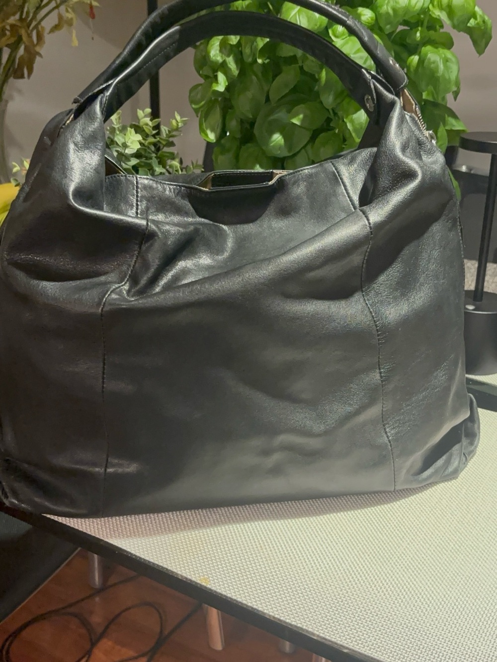 Black Large  Furla  Leather Hobo Tote - Women Bags